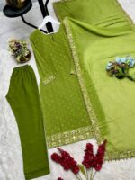 UPCOMING NEW READY TO WEAR COLLECTION 3 PIECE FANCY KURTI WITH BEAUTIFUL BOTTOM AND DUPATTA - Image 3