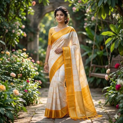 Present New Trends Blocks print Banarasi saree collection