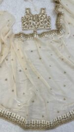 Presenting new Designer Beautiful Embroidery work Glass satin silk saree collection - Image 6