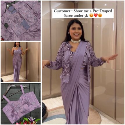 New super Trending Embroidery sequence work ready to wear saree with full koti