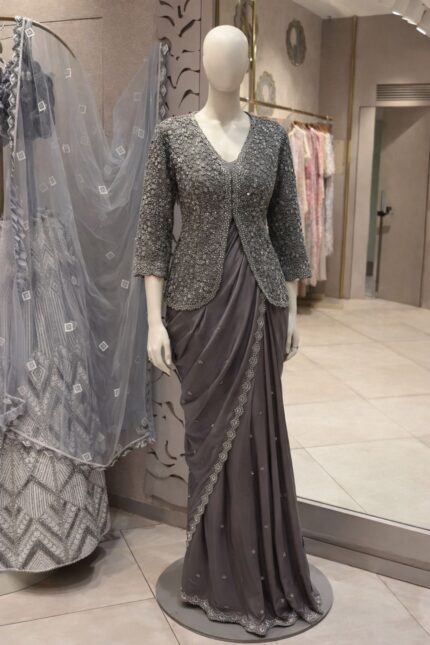 New super Trending party wear Jacket with saree collection