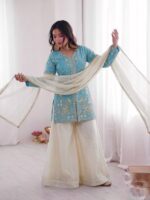 Launching New party wear look pure heavy fendy silk Top plazzo with duppata set - Image 16