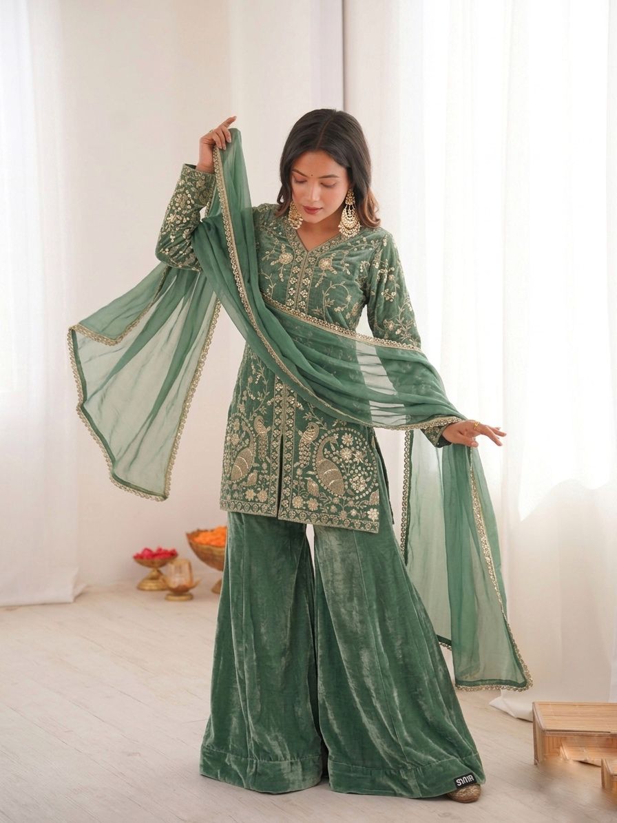 IMG-20260407-WA0198 Launching New party wear look pure heavy fendy silk Top plazzo with duppata set - Image 1