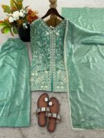 Launching New party wear look pure heavy fendy silk Top plazzo with duppata set - Image 20