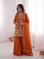 Launching New party wear look pure heavy fendy silk Top plazzo with duppata set - Image 6
