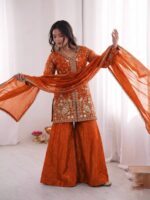 Launching New party wear look pure heavy fendy silk Top plazzo with duppata set - Image 7