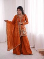 Launching New party wear look pure heavy fendy silk Top plazzo with duppata set - Image 4