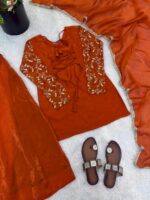 Launching New party wear look pure heavy fendy silk Top plazzo with duppata set - Image 12