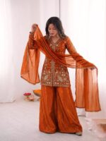 Launching New party wear look pure heavy fendy silk Top plazzo with duppata set - Image 3