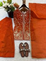 Launching New party wear look pure heavy fendy silk Top plazzo with duppata set - Image 13