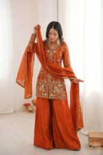 Launching New party wear look pure heavy fendy silk Top plazzo with duppata set - Image 8