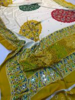 Presenting New Ajrakh pure Ganji Bandhej super mirror work saree collection - Image 14