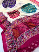Presenting New Ajrakh pure Ganji Bandhej super mirror work saree collection - Image 7