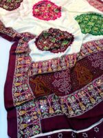 Presenting New Ajrakh pure Ganji Bandhej super mirror work saree collection - Image 8