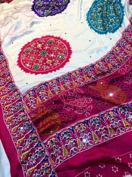 Presenting New Ajrakh pure Ganji Bandhej super mirror work saree collection