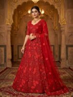Launching 4 meter flared red Soft butterfly Net sequins embroidered work Lahenga - Image 3