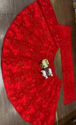 Launching 4 meter flared red Soft butterfly Net sequins embroidered work Lahenga - Image 5