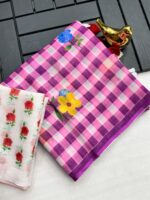 Launching New soft linen cotton fabric saree Beautiful chex print saree - Image 6