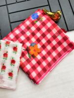 Launching New soft linen cotton fabric saree Beautiful chex print saree