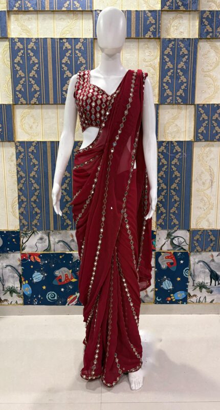 Launching New faux georgette real mirror work saree collection