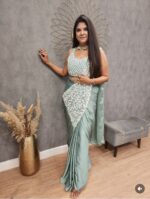 Presenting new Launching Designer Embroidery work Ready to wear Draping saree collection with beautiful colour - Image 2