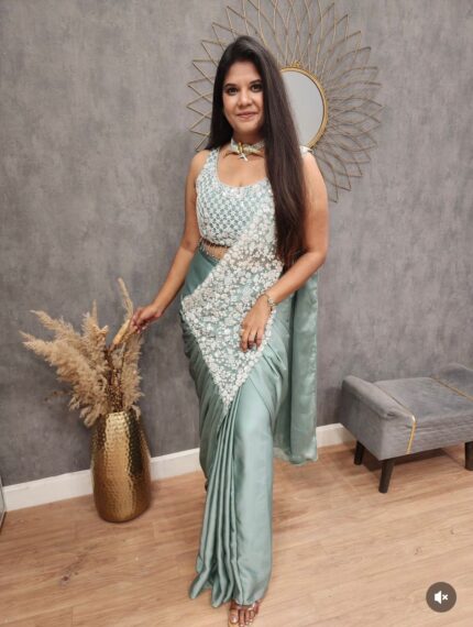 Presenting new Launching Designer Embroidery work Ready to wear Draping saree collection with beautiful colour