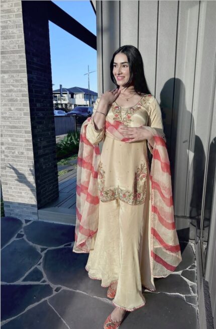 Presenting new Designer Embroidery work Top plazzo with duppata set