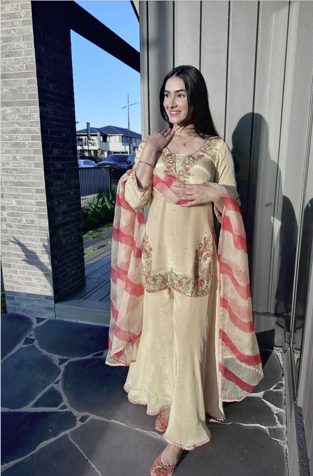 IMG_20260721_193903 Presenting new Designer Embroidery work Top plazzo with duppata set - Image 1