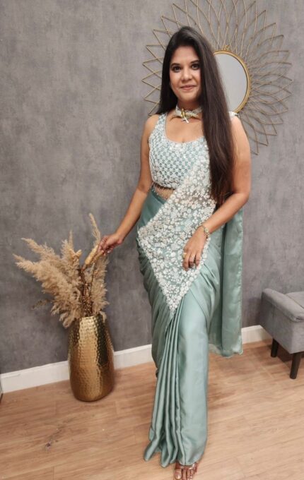 Presenting new Launching Designer Embroidery work Ready to wear Draping saree collection with beautiful colour