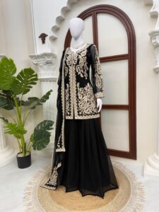 Presenting New Designer Embroidery work Top plazzo with dupatta set - Image 11