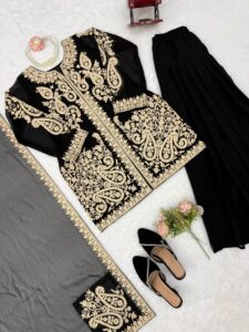 Presenting New Designer Embroidery work Top plazzo with dupatta set - Image 18