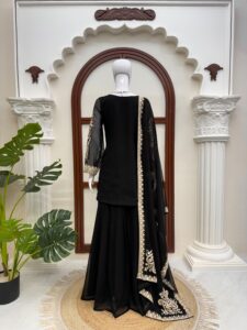 Presenting New Designer Embroidery work Top plazzo with dupatta set - Image 12
