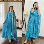 Presenting New Designer Gown with Embroidery work Duppata set - Image 8