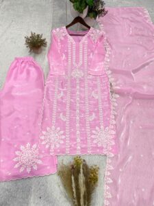 Presenting New Designer Embroidery work Top plazzo with dupatta set - Image 4