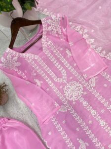 Presenting New Designer Embroidery work Top plazzo with dupatta set - Image 5