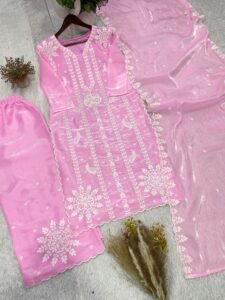 Presenting New Designer Embroidery work Top plazzo with dupatta set - Image 7