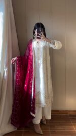 Presenting New Festival special Heavy sequence Embroidery work Top plazzo with dupatta set