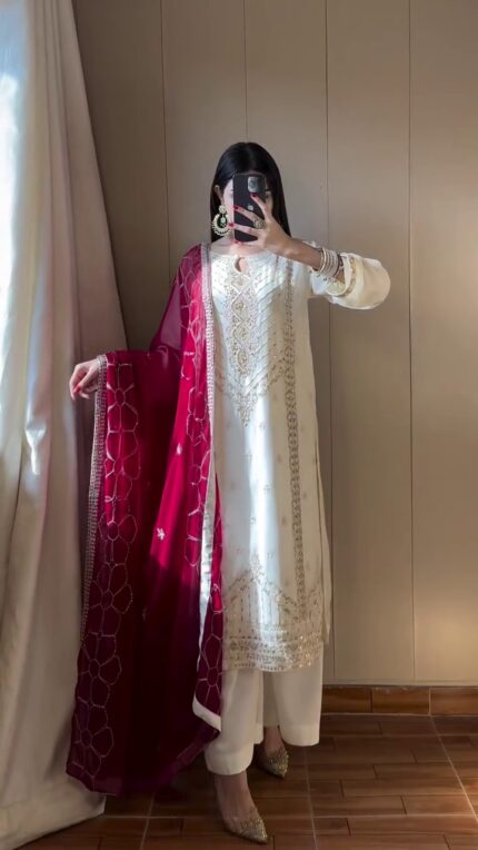 Presenting New Festival special Heavy sequence Embroidery work Top plazzo with dupatta set