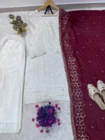 Presenting New Festival special Heavy sequence Embroidery work Top plazzo with dupatta set - Image 6