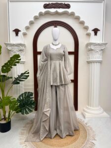 Presenting New Designer Top plazzo with dupatta set