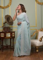 Presenting New Designer Georgette embroidery work saree collection - Image 8