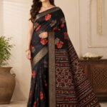 Presenting New Super Trending Black Flower print saree collection