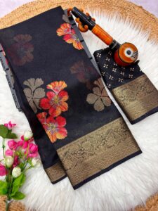 Presenting New Super Trending Black Flower print saree collection - Image 6