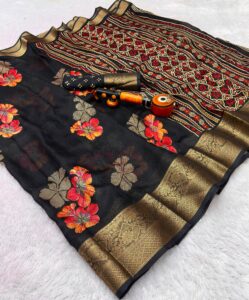 Presenting New Super Trending Black Flower print saree collection - Image 5