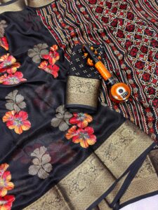 Presenting New Super Trending Black Flower print saree collection - Image 3
