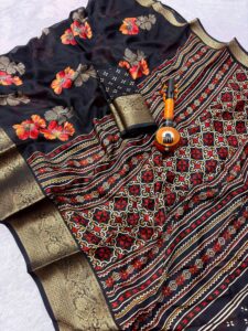 Presenting New Super Trending Black Flower print saree collection - Image 4