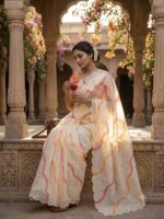 Presenting New Plain Linen All over Laheria Digital printed saree collection - Image 2
