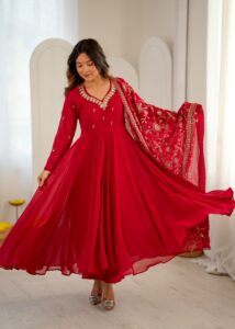 Presenting New Embroidered sequence Mirror work Anarkali suit collection - Image 9