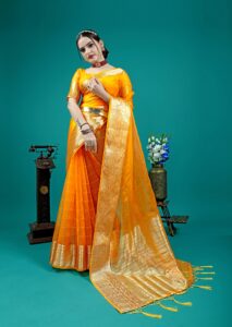 Presenting New pure jacquard weaving organza silk all over saree collection - Image 5