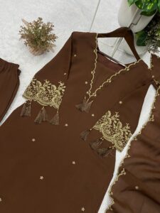 Presenting New Designing Embroidery work Top Plazzo with dupatta set - Image 5
